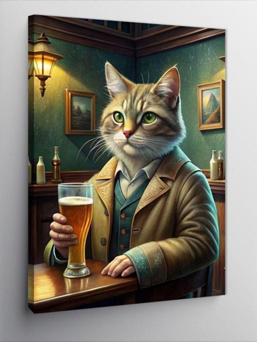 Kanvas Tablo Bar Taburesindeki Kedi
