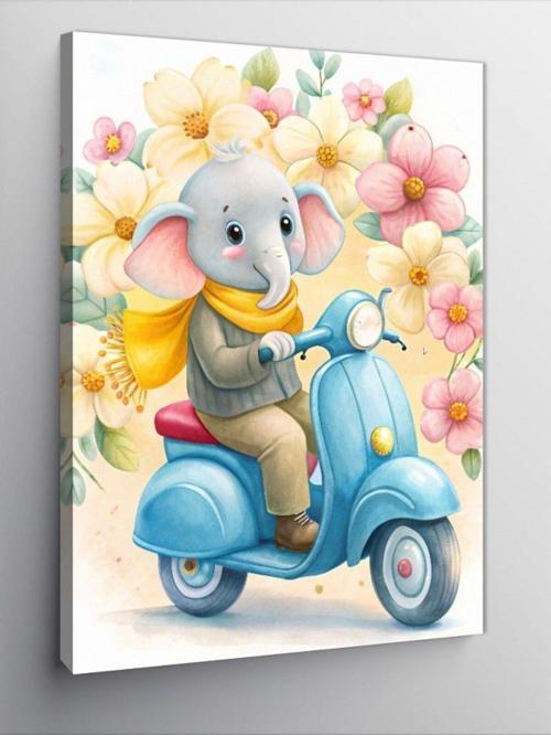 Kanvas Tablo Yavru Motorcu Fil