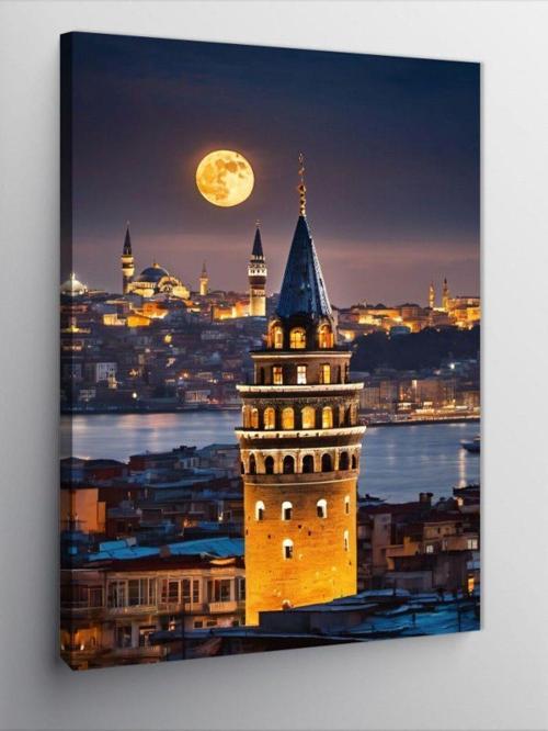 Kanvas Tablo Galata Kulesi Ve Ay