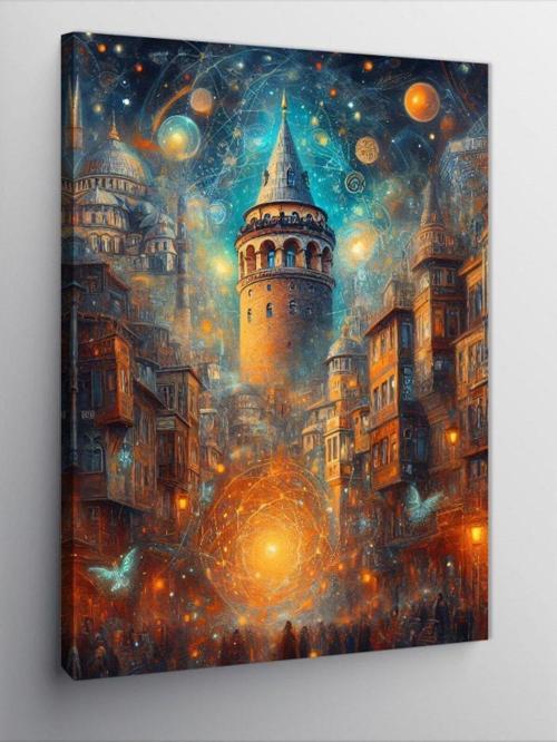 Kanvas Tablo Soyut İstanbul Galata Kulesi