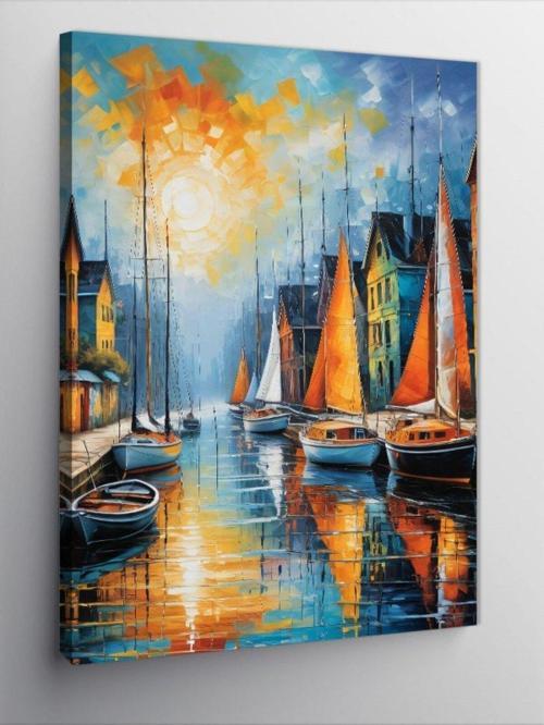 Kanvas Tablo Liman Ve Yelkenli Gemiler