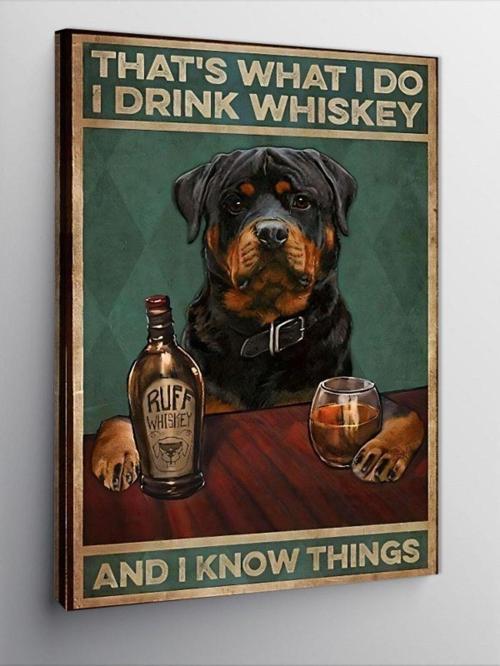 Kanvas Tablo Köpek Ve Alkol Şişesi
