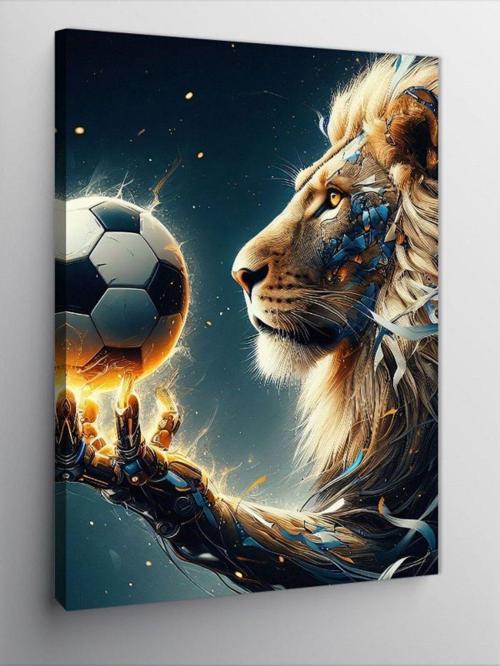 Kanvas Tablo Futbol Oynayan Aslan