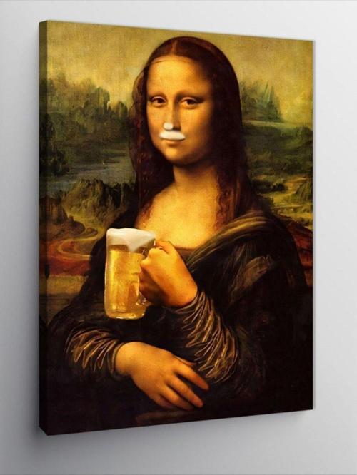 Kanvas Tablo Mona Lisa Bira İçiyor