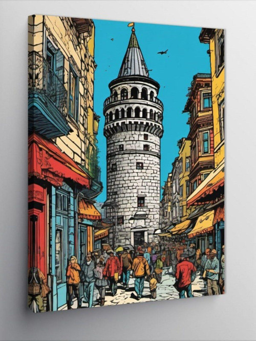 Kanvas Tablo Galata Kulesi Çizimi