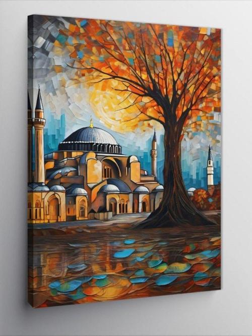 Kanvas Tablo Renkli Ağaç Ve Ayasofya Cami