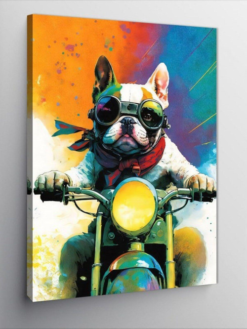 Kanvas Tablo Sevimli Köpek Ve Motosiklet