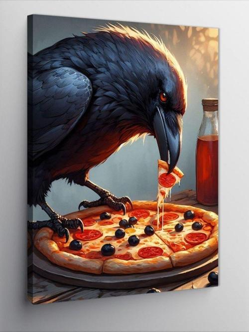 Kanvas Tablo Pizzayı Yiyen Karga