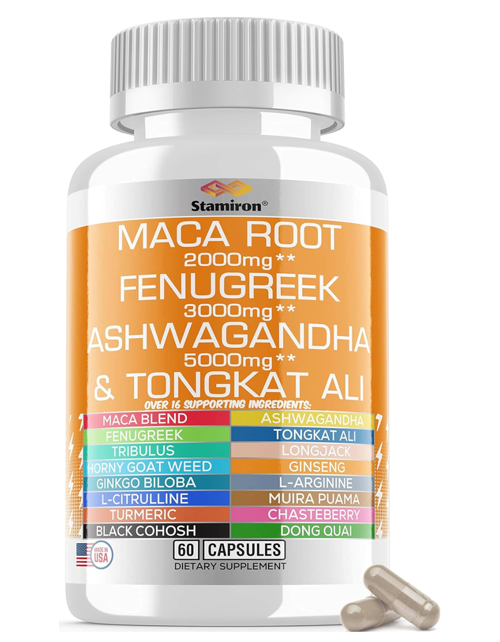 Swanson Stamiron Maca Root 2000Mg Fenugreek 3000Mg Ashwagandha 5000Mg Tongkat Ali, Dong Quai, Black Cohosh