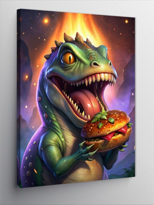 Kanvas Tablo Hamburger Yem Dinozor