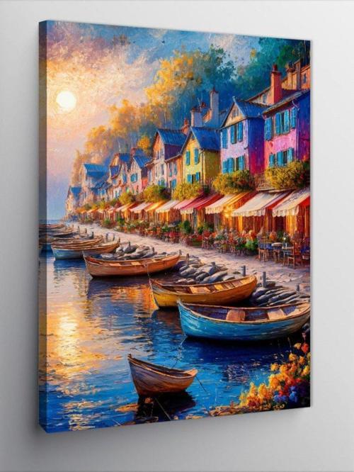 Kanvas Tablo Göl Evi Ve Kayıklar
