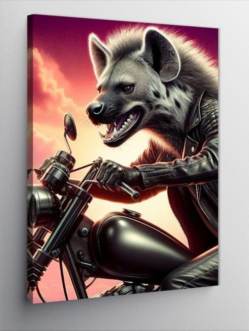 Kanvas Tablo Motosiklet Kullanan Sırtlan