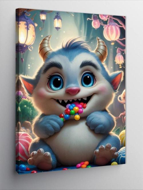 Kanvas Tablo Şekerleme Yiyen Sevimli Canavar