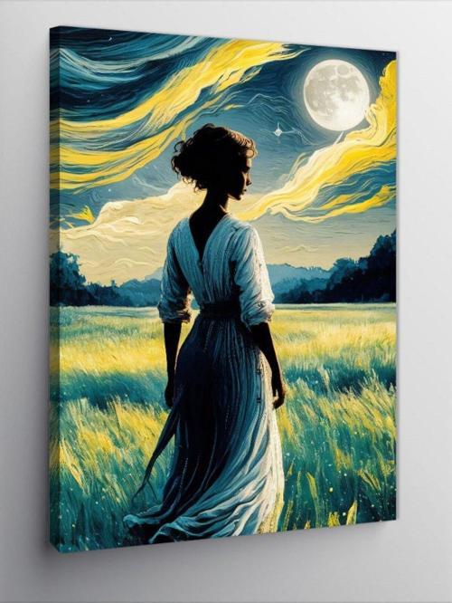Kanvas Tablo Tarlada Kadın Ve Ay Van Gogh