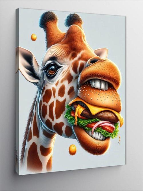 Kanvas Tablo Hamburger Yiyen Zürafa