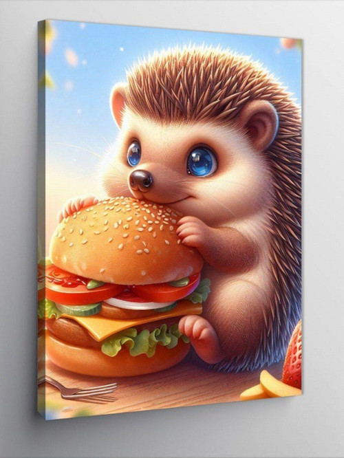 Kanvas Tablo Hamburger Yiyen Kirpi
