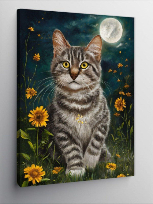 Kanvas Tablo Dolunay Ve Kedi