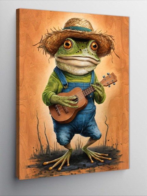 Kanvas Tablo Ukulele Çalan Kurbağa