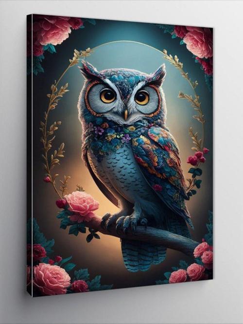 Kanvas Tablo Çiçekler Ve Baykuş
