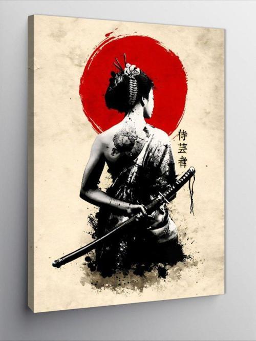 Kanvas Tablo Sırtı Dövmeli Japon Kadın