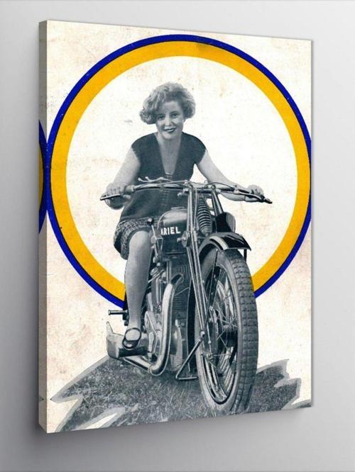 Kanvas Tablo Retro Motosiklet Ve Kadın