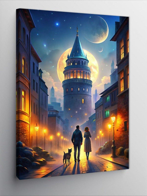 Kanvas Tablo Ay Ve Galata Kulesi
