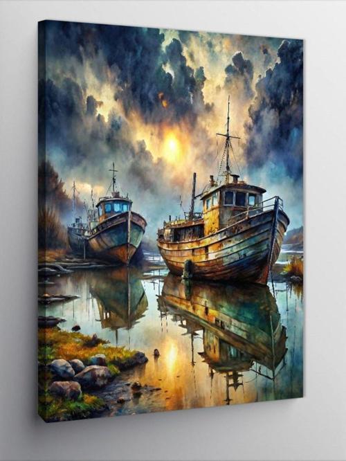 Kanvas Tablo Eski Balıkçı Tekneleri