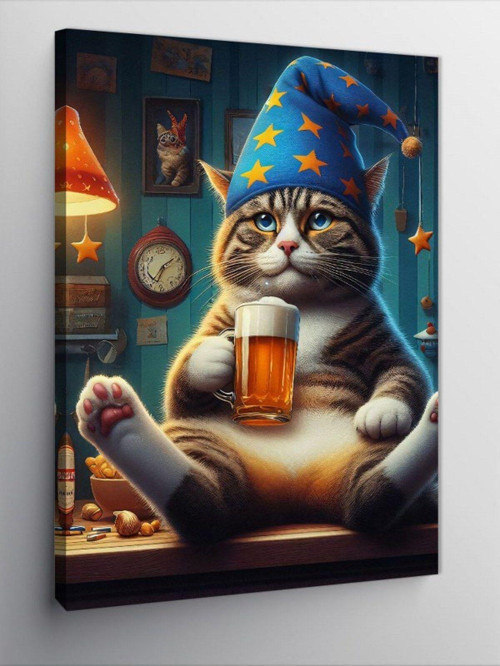 Kanvas Tablo Bira İçen Kedi
