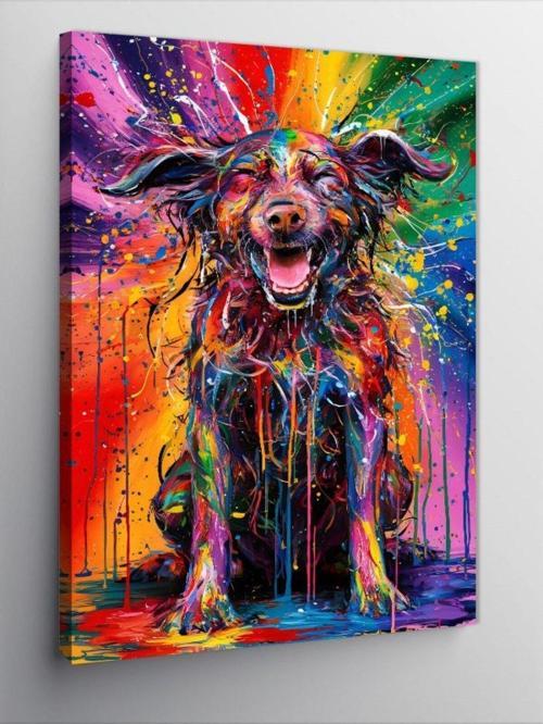 Kanvas Tablo Renkli Banyo Yapmış Köpek