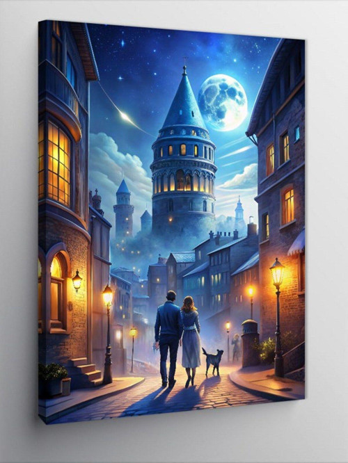 Kanvas Tablo Dolunay Ve Galata Kulesi