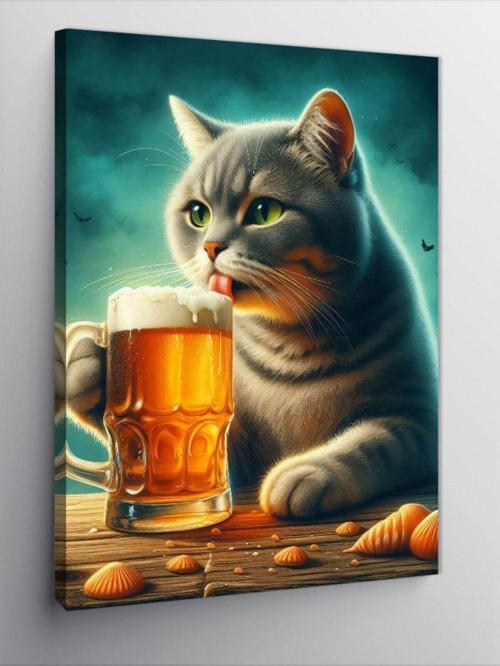 Kanvas Tablo Bira İçen Kedi