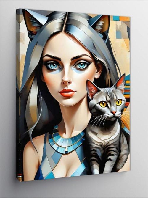 Kanvas Tablo Kadın Ve Kedi
