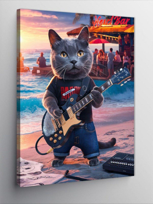 Kanvas Tablo Gitar Çalan Kedi