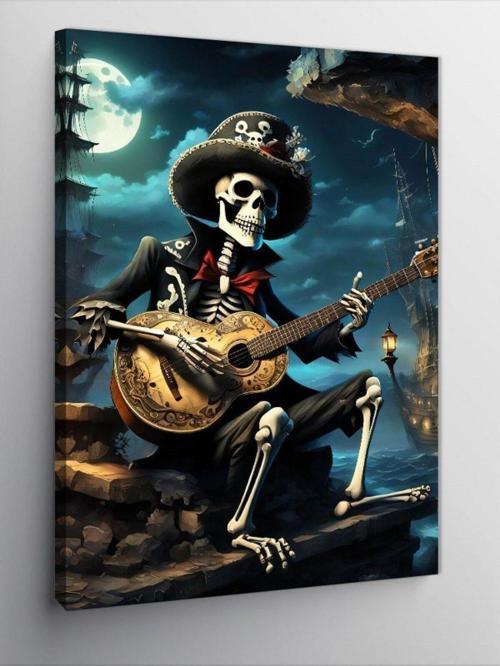 Kanvas Tablo Gitar Çalan Korsan İskelet