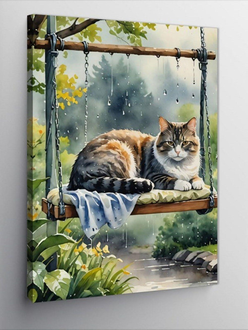 Kanvas Tablo Salıncaktaki Sevimli Kedi