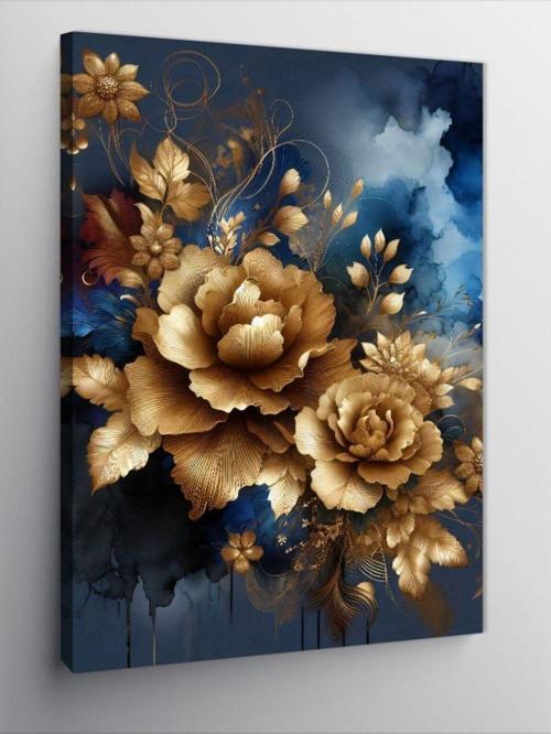 Kanvas Tablo Altın Sarısı Çiçekler