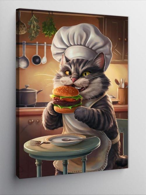 Kanvas Tablo Obur Kedi Ve Hamburger