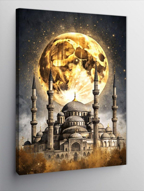 Kanvas Tablo Cami Manzarası Ve Dolunay