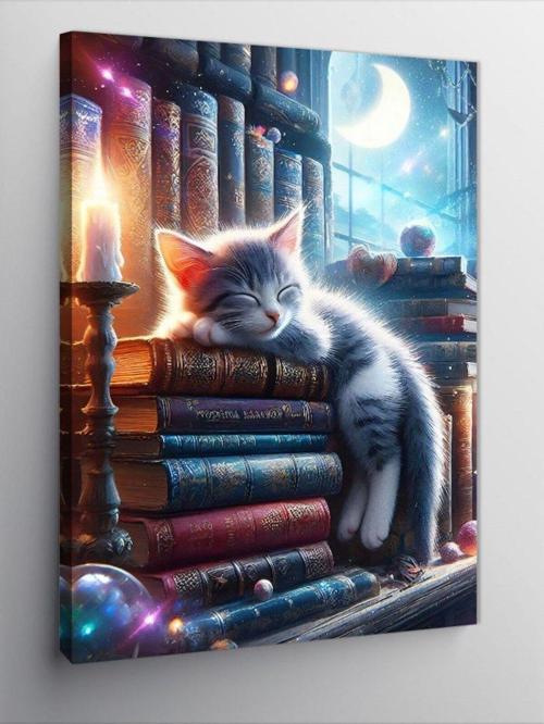 Kanvas Tablo Kitaplar Ve Kedi