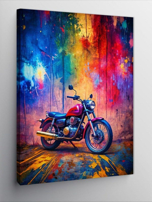 Kanvas Tablo Renkli Motosiklet