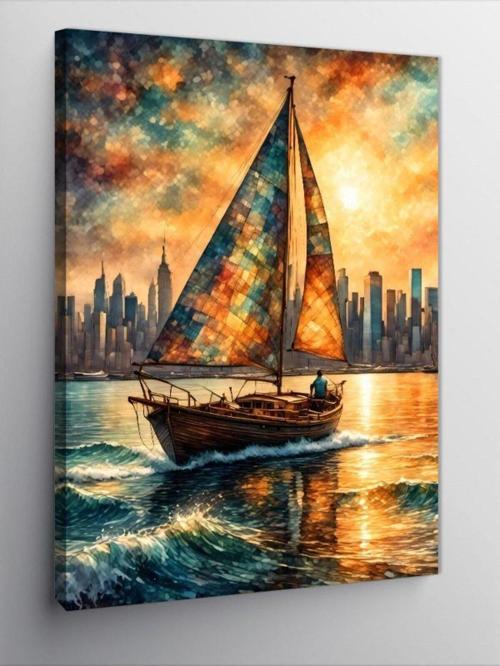 Kanvas Tablo Yağlı Boya Yelkenli Tekne
