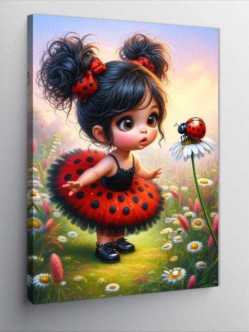 Kanvas Tablo Uğur Böceği Ve Sevimli Küçük Kız