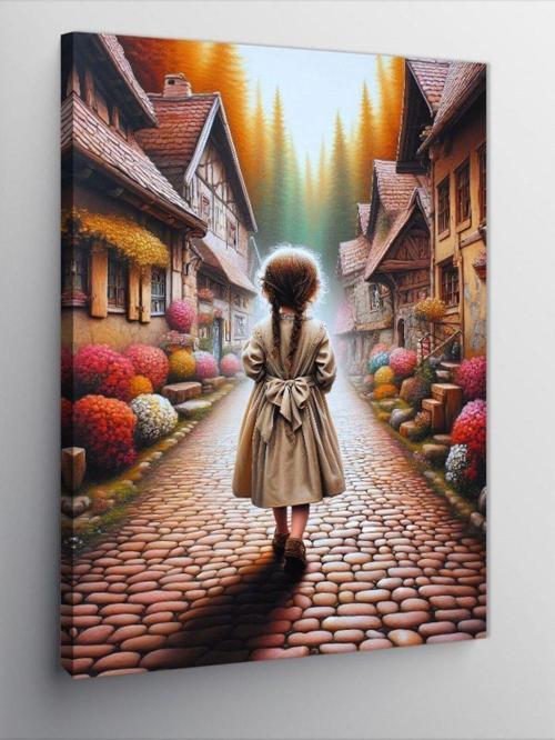 Kanvas Tablo Retro Kasaba Ve Küçük Kız
