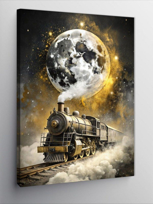 Kanvas Tablo Işıltılı Dolunay Ve Tren