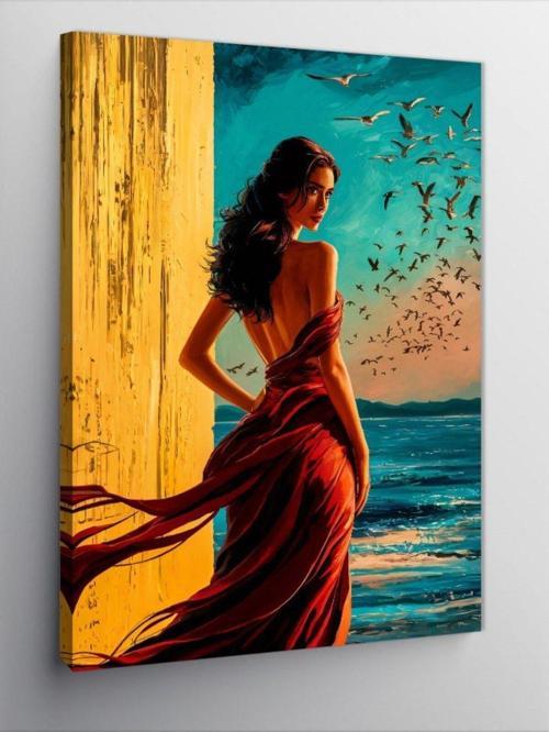 Kanvas Tablo Kırmızı Elbiseli Kadın