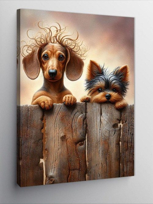 Kanvas Tablo Çitten Bakan Köpekler