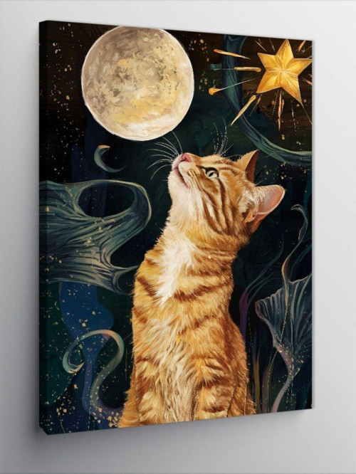 Kanvas Tablo Dolunay Ve Sarı Kedi