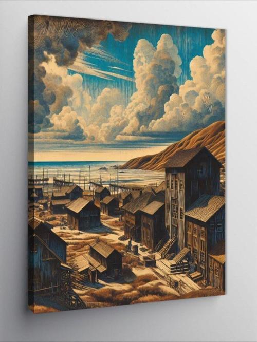 Kanvas Tablo Retro Sahil Kasabası
