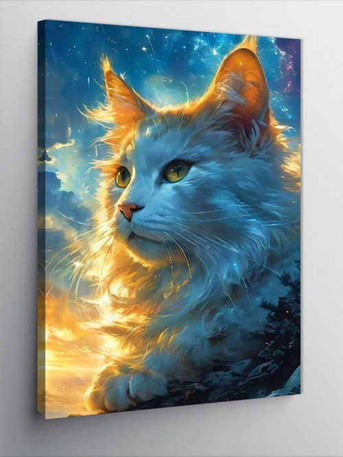 Kanvas Tablo Beyaz Kedi Ve Mavi Gökyüzü