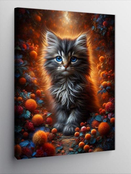 Kanvas Tablo Gri Kedi Ve Orman